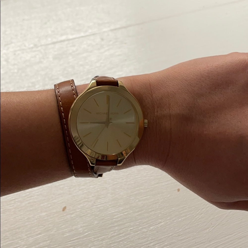 Michael Kors brown leather wrap watch